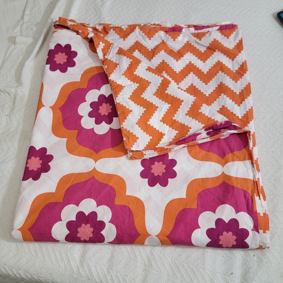 Jonathan Adler Happy Chic Flower Power Mod Zigzag Reversible Duvet Cover Queen - Picture 1 of 9